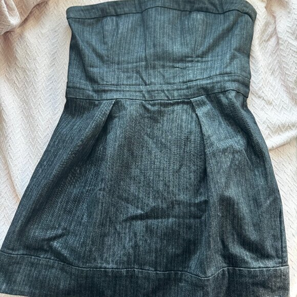 French Connection Black Denim Strapless Dress — With Pockets! (Size 12) - Picture 1 of 3